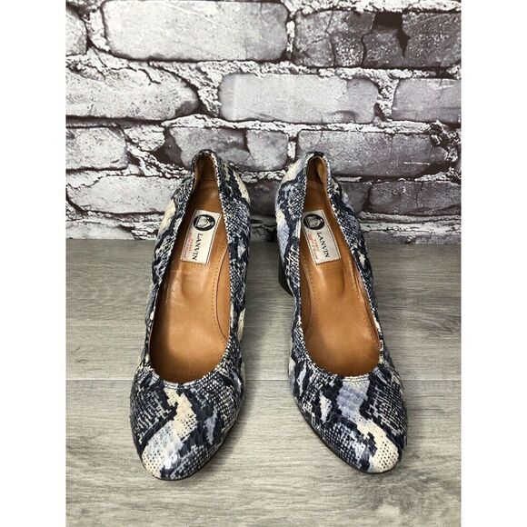 LANVIN Ivory Blue Snake Print Leather Ballerina Pumps Wedges Women 40EU/9.5M US - Picture 16 of 16